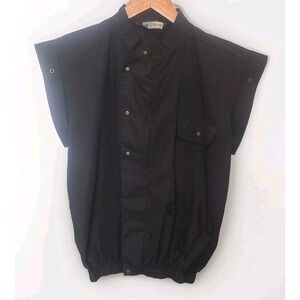 Vintage 80s Mens Medium Black Snap Front Oversized Utility Shirt Streetwear Boxy